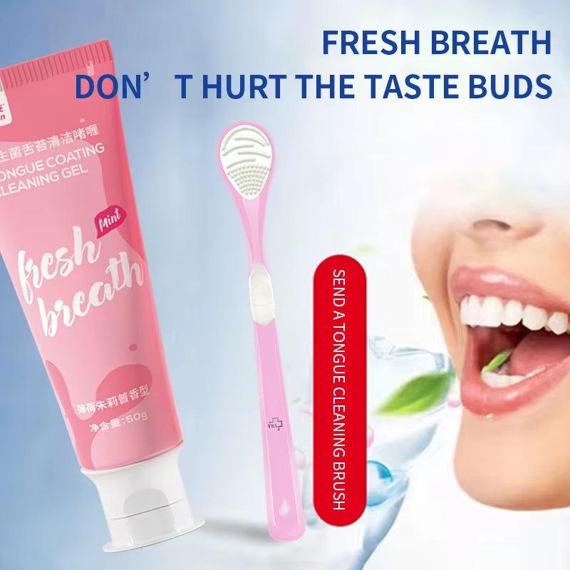 Natural Tongue Cleaner Gel - Remove Bad Breath, Whitening Tongue Scraper Gel for Adults, Fresh Mint Flavor